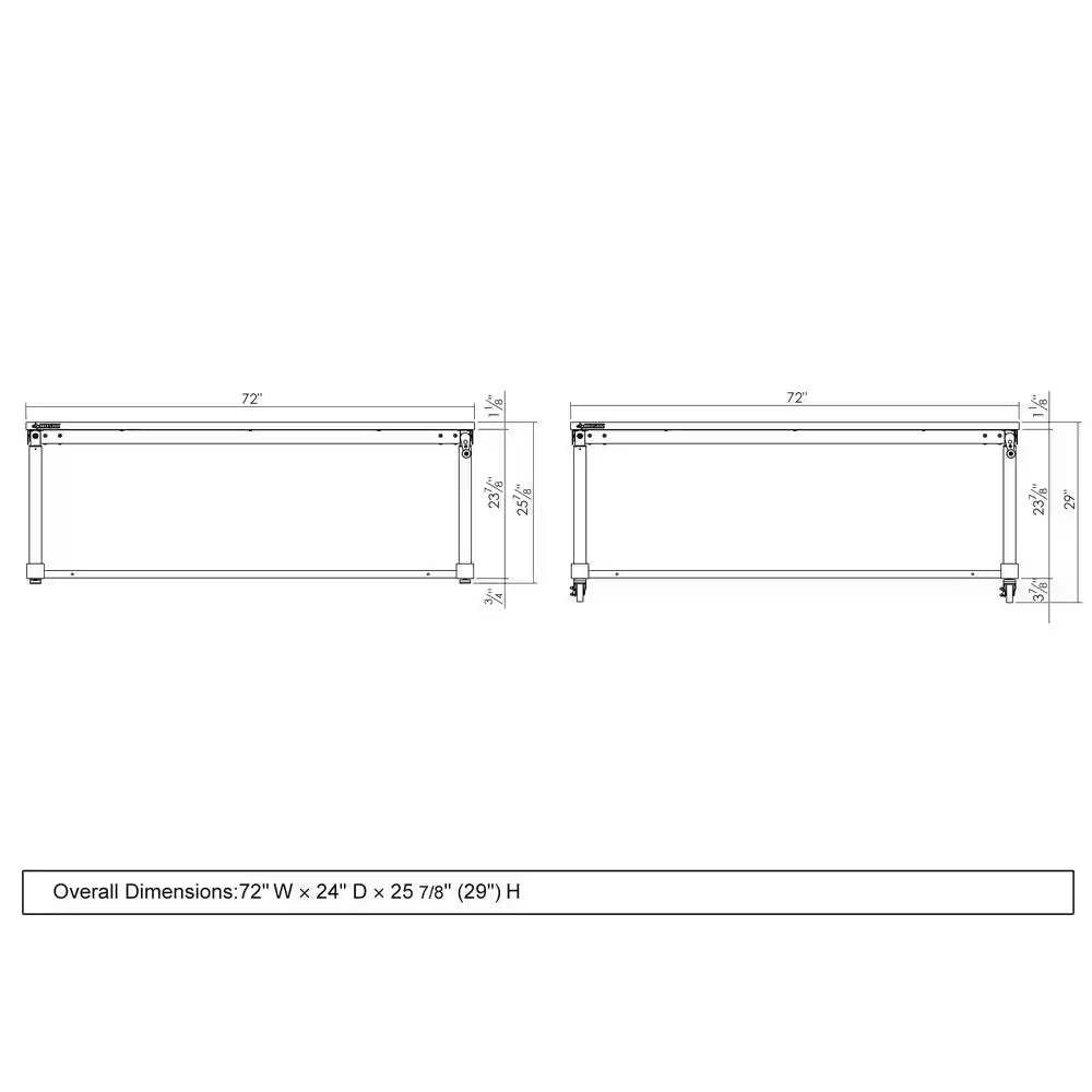 72 In. W X 24 In. D Adjustable Height White Workbench with Solid Wood Top