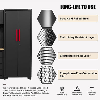 Garage Storage Cabinet System - 2 * 6-Pcs Workshop Set | with Steel Cabinet Drawers, Tool Chest, Workbench, Pegboard for Tool Organization