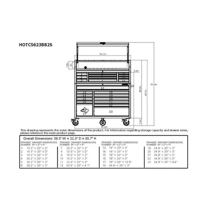 56 In. W X 22 In. D Heavy Duty 23-Drawer Combination Rolling Tool Chest and Top Tool Cabinet Set in Matte Black