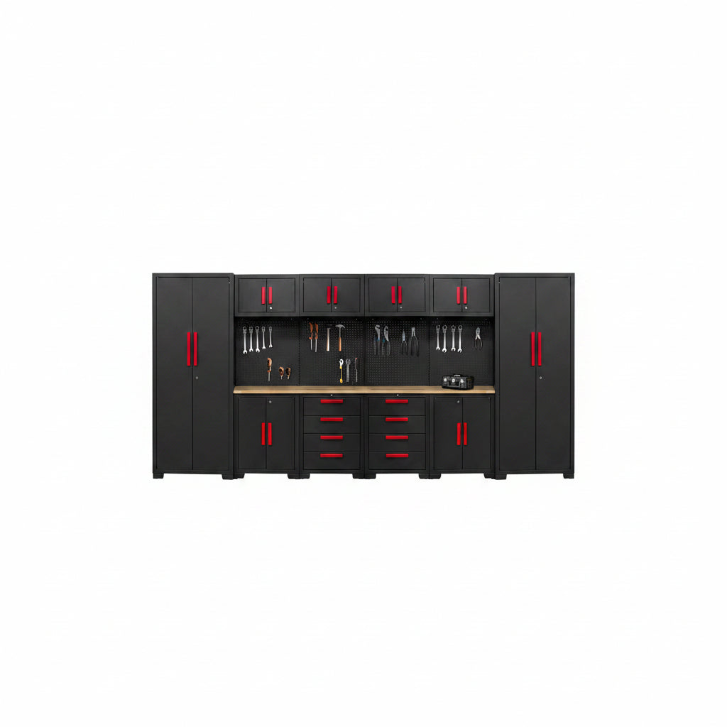 Garage Storage Cabinet System - 2 * 6-Pcs Workshop Set | with Steel Cabinet Drawers, Tool Chest, Workbench, Pegboard for Tool Organization