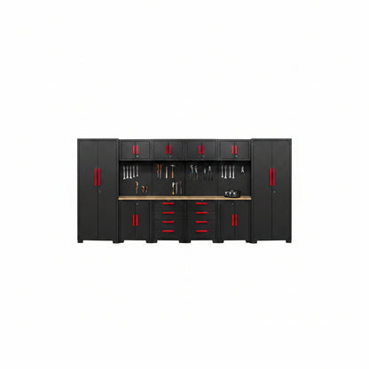 Garage Storage Cabinet System - 2 * 6-Pcs Workshop Set | with Steel Cabinet Drawers, Tool Chest, Workbench, Pegboard for Tool Organization
