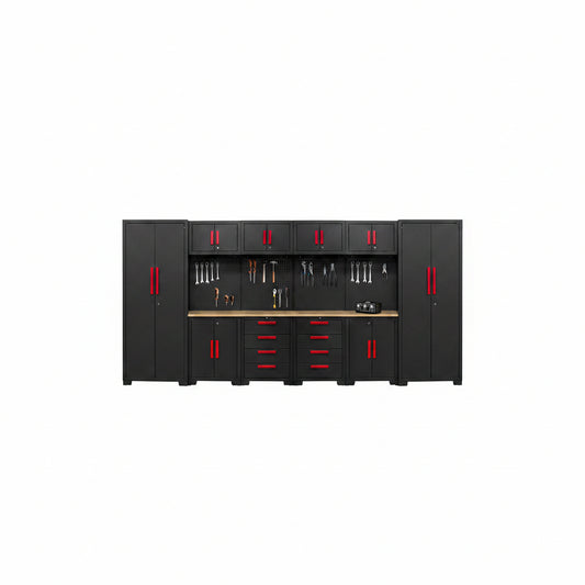 Garage Storage Cabinet System - 2 * 6-Pcs Workshop Set | with Steel Cabinet Drawers, Tool Chest, Workbench, Pegboard for Tool Organization