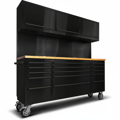 72 Inch 15 Drawers Tool Chest with 3 up Cabinet & Pegboard, Rolling Tool Cabinet with Drawers (Black)