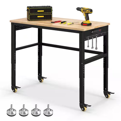 48 In. W X 24 In. D Adjustable Workbench with Solid Oak Wood Top