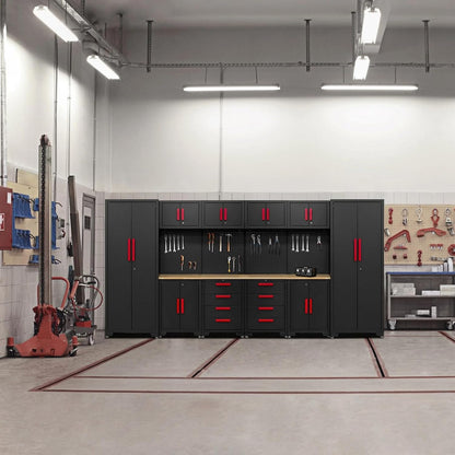 Garage Storage Cabinet System - 2 * 6-Pcs Workshop Set | with Steel Cabinet Drawers, Tool Chest, Workbench, Pegboard for Tool Organization