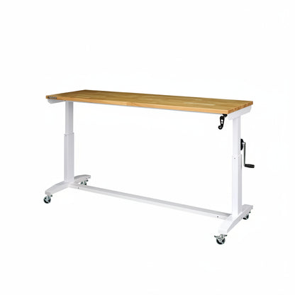 72 In. W X 24 In. D Adjustable Height White Workbench with Solid Wood Top