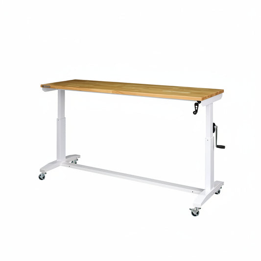 72 In. W X 24 In. D Adjustable Height White Workbench with Solid Wood Top