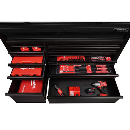 56 In. W X 22 In. D Heavy Duty 23-Drawer Combination Rolling Tool Chest and Top Tool Cabinet Set in Matte Black
