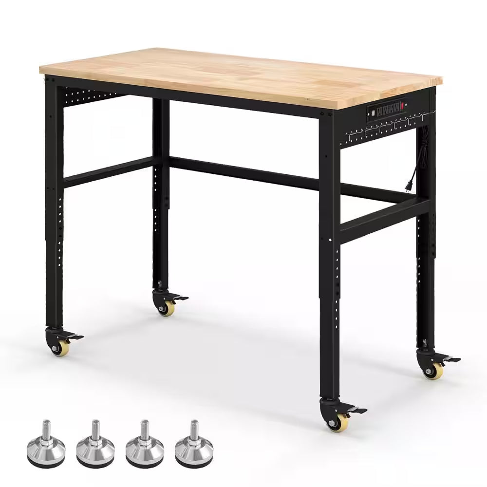 48 In. W X 24 In. D Adjustable Workbench with Solid Oak Wood Top