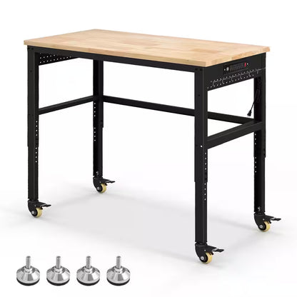 48 In. W X 24 In. D Adjustable Workbench with Solid Oak Wood Top