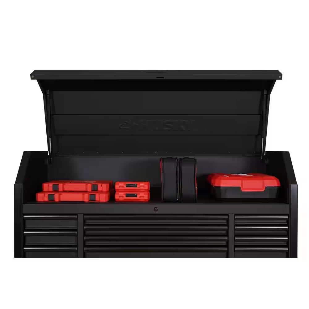 56 In. W X 22 In. D Heavy Duty 23-Drawer Combination Rolling Tool Chest and Top Tool Cabinet Set in Matte Black