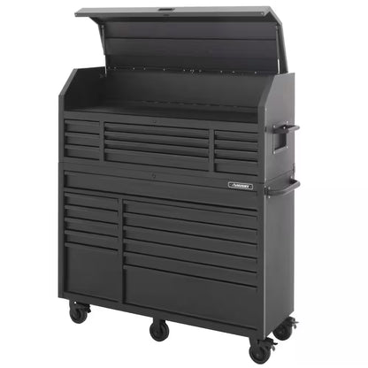 56 In. W X 22 In. D Heavy Duty 23-Drawer Combination Rolling Tool Chest and Top Tool Cabinet Set in Matte Black