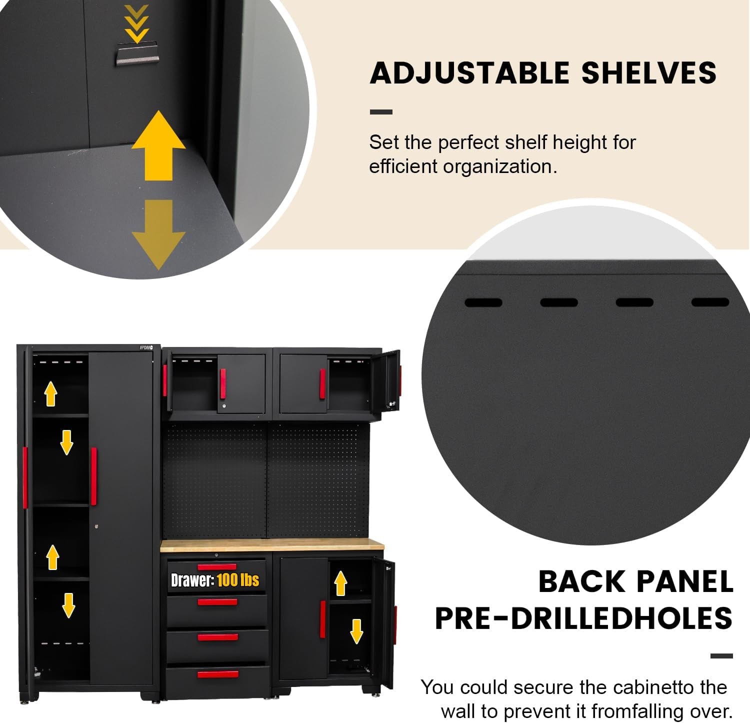 Garage Storage Cabinet System - 2 * 6-Pcs Workshop Set | with Steel Cabinet Drawers, Tool Chest, Workbench, Pegboard for Tool Organization