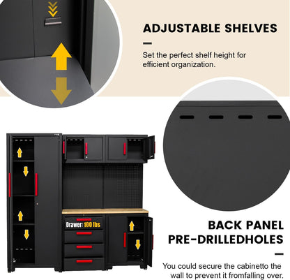 Garage Storage Cabinet System - 2 * 6-Pcs Workshop Set | with Steel Cabinet Drawers, Tool Chest, Workbench, Pegboard for Tool Organization