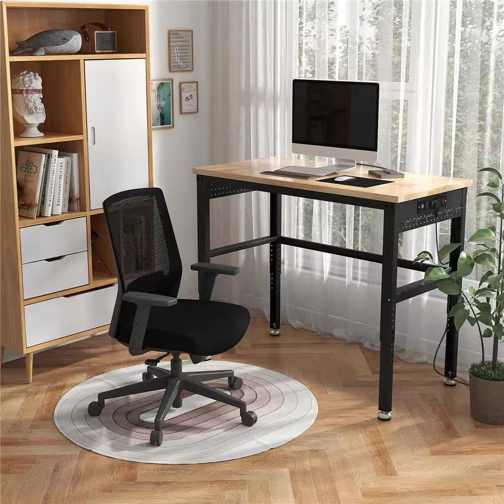 48 In. W X 24 In. D Adjustable Workbench with Solid Oak Wood Top