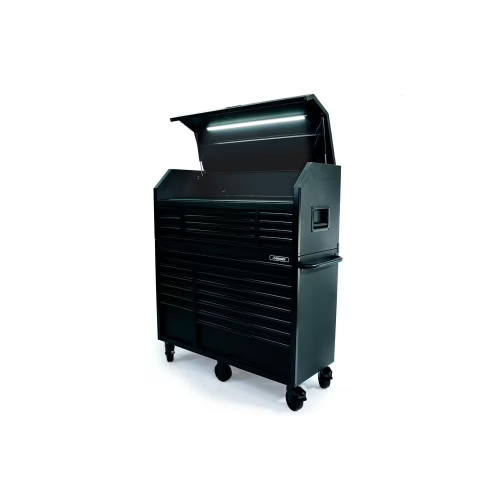 56 In. W X 22 In. D Heavy Duty 23-Drawer Combination Rolling Tool Chest and Top Tool Cabinet Set in Matte Black